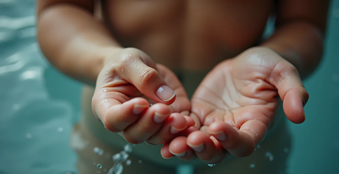 Une personne en état de mouvement conscient, yoga ou natation, connectée à son corps avec sérénité