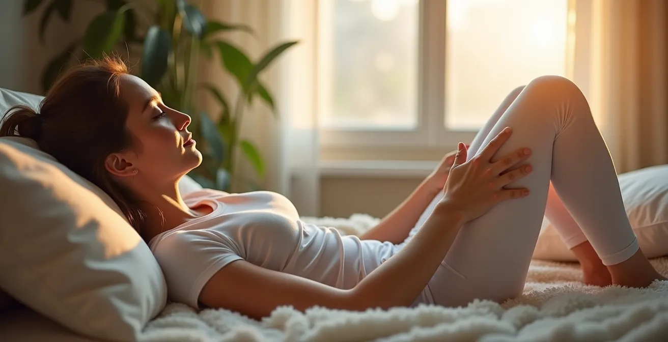 Personne installée confortablement pour une séance de pressothérapie à domicile